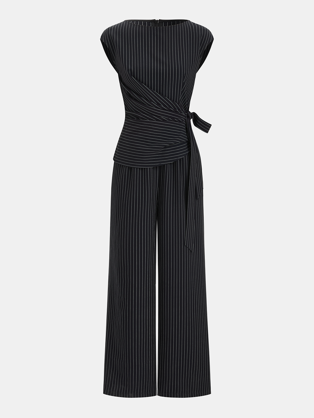 Striped Jumpsuit with Tie Waist and Wide Legs