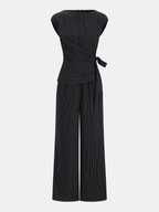 Striped Jumpsuit with Tie Waist and Wide Legs
