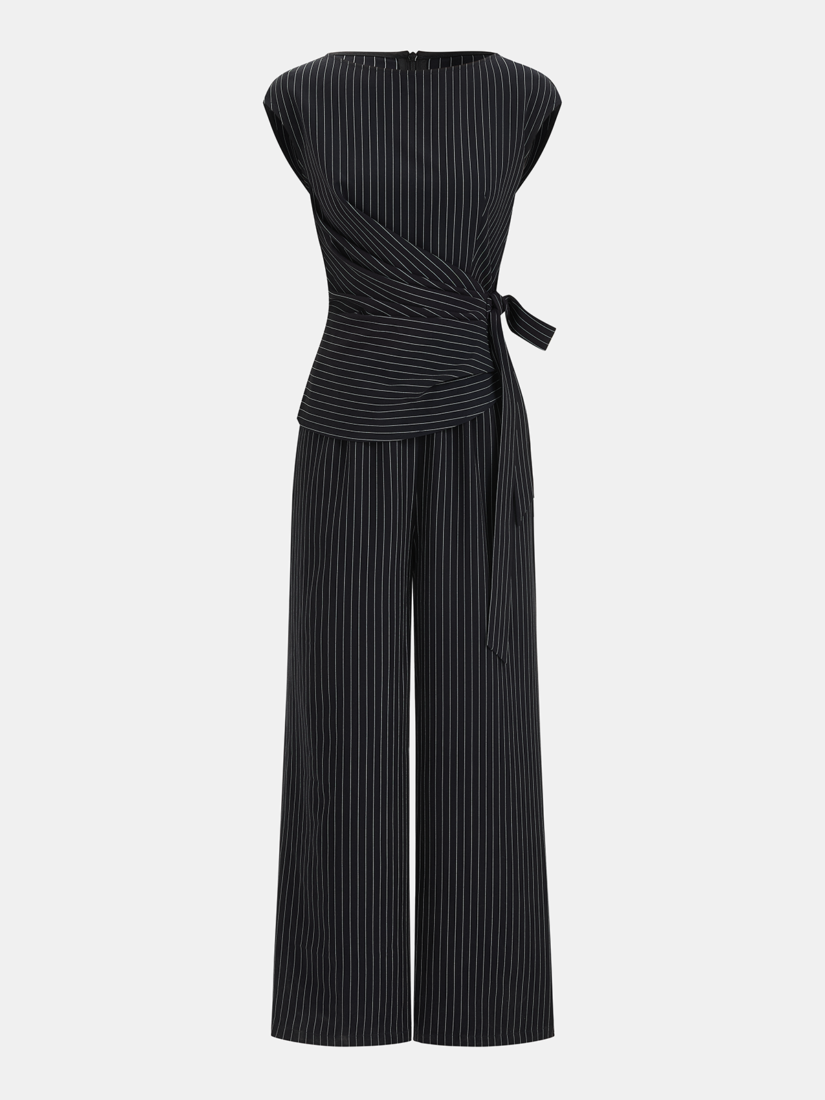 Striped Jumpsuit with Tie Waist and Wide Legs