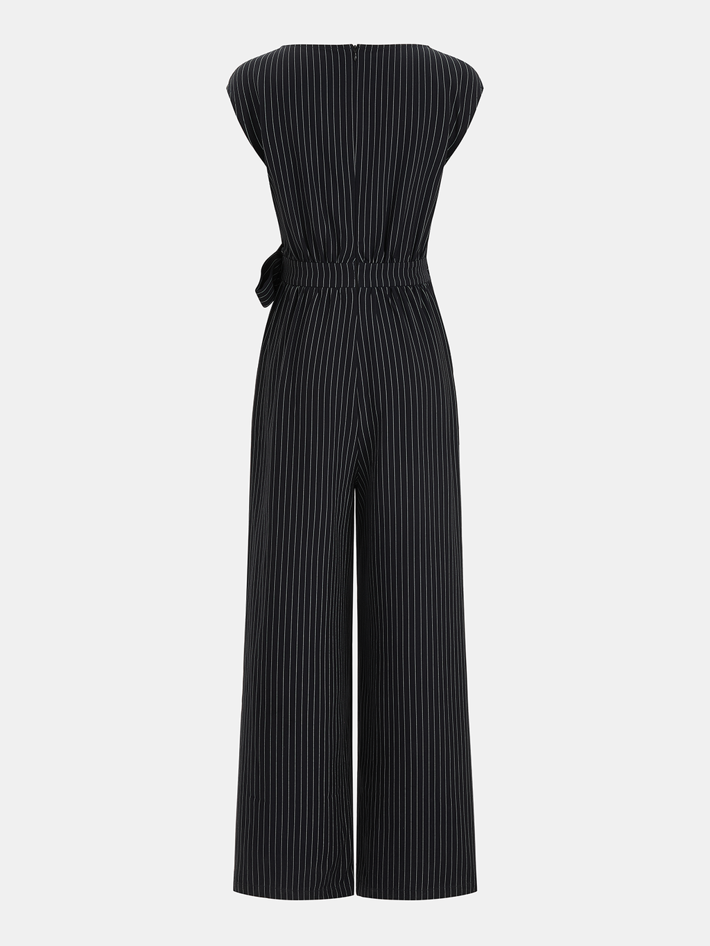 Striped Jumpsuit with Tie Waist and Wide Legs
