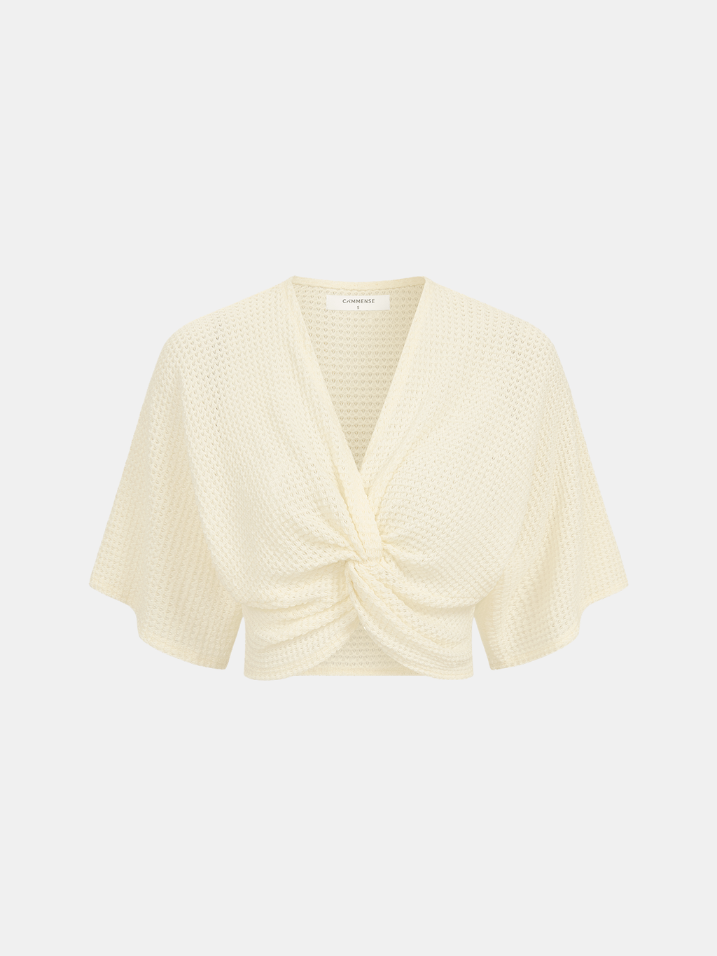 V-Neck Twist Front Waffle Knit Crop Top