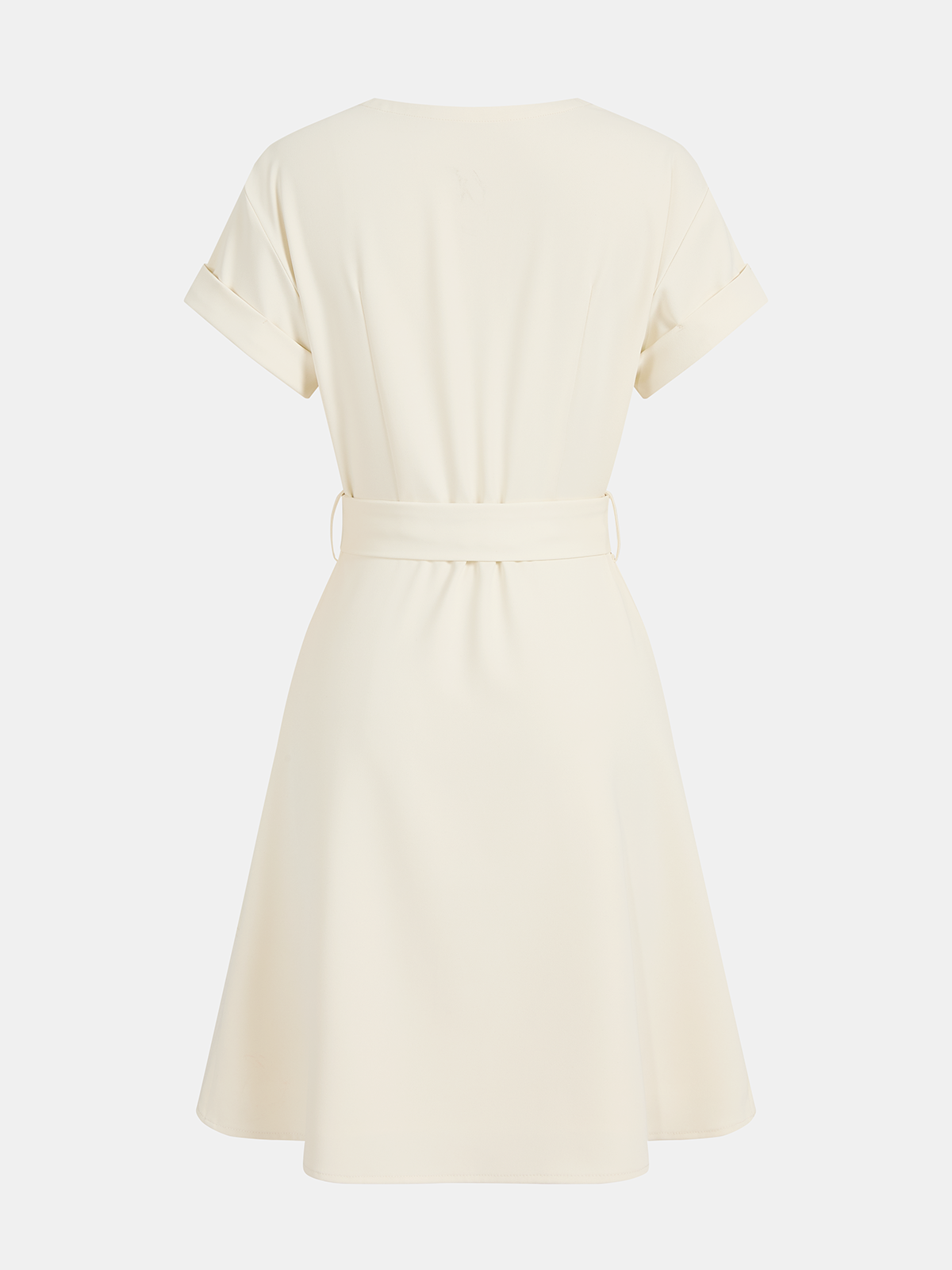 V-Neck Dress with Belt and Ruffle Short Sleeves