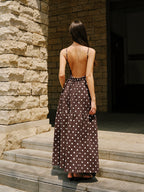 Chic Backless Cotton Dress with Polka Dot Design