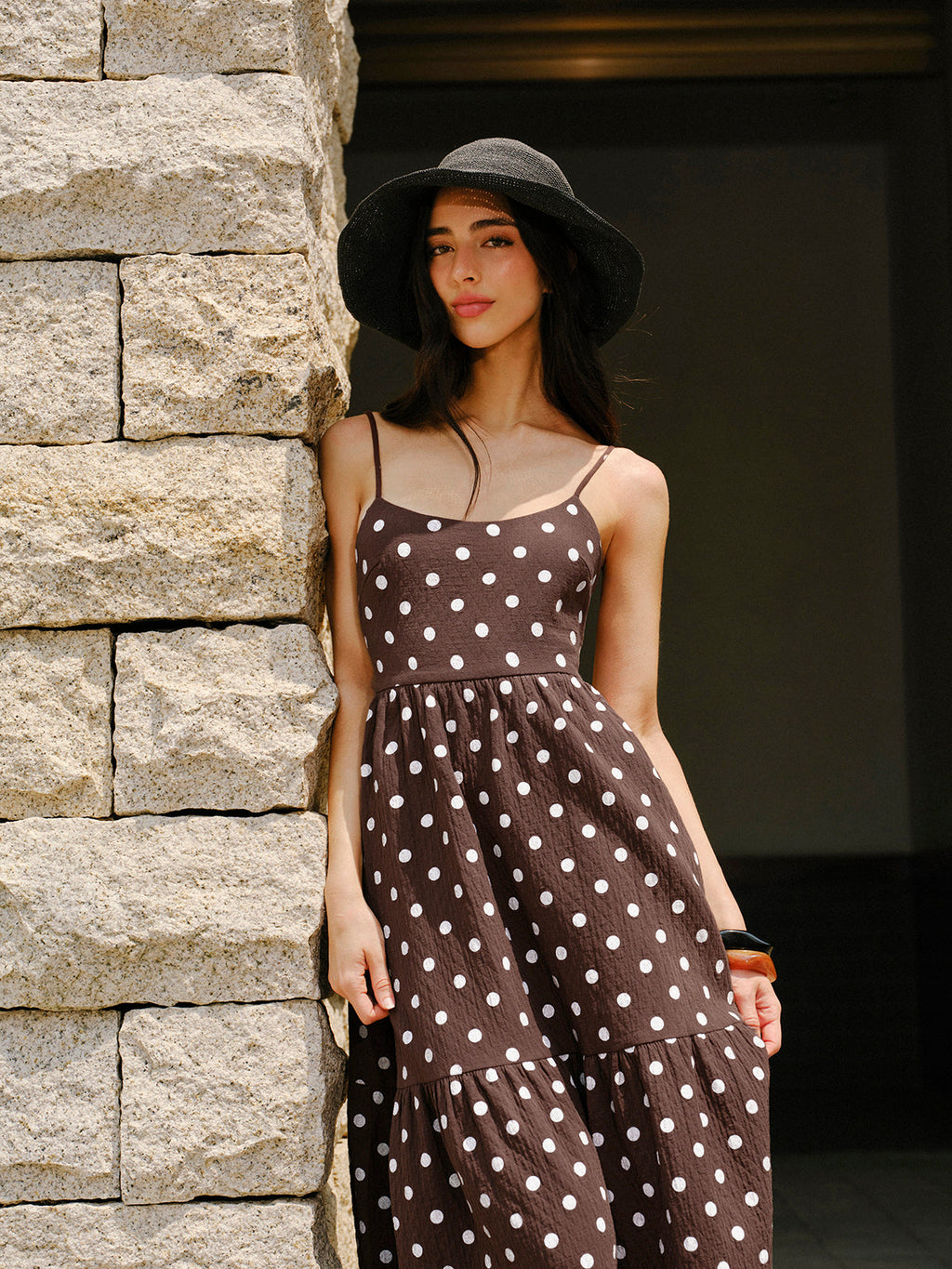 Chic Backless Cotton Dress with Polka Dot Design
