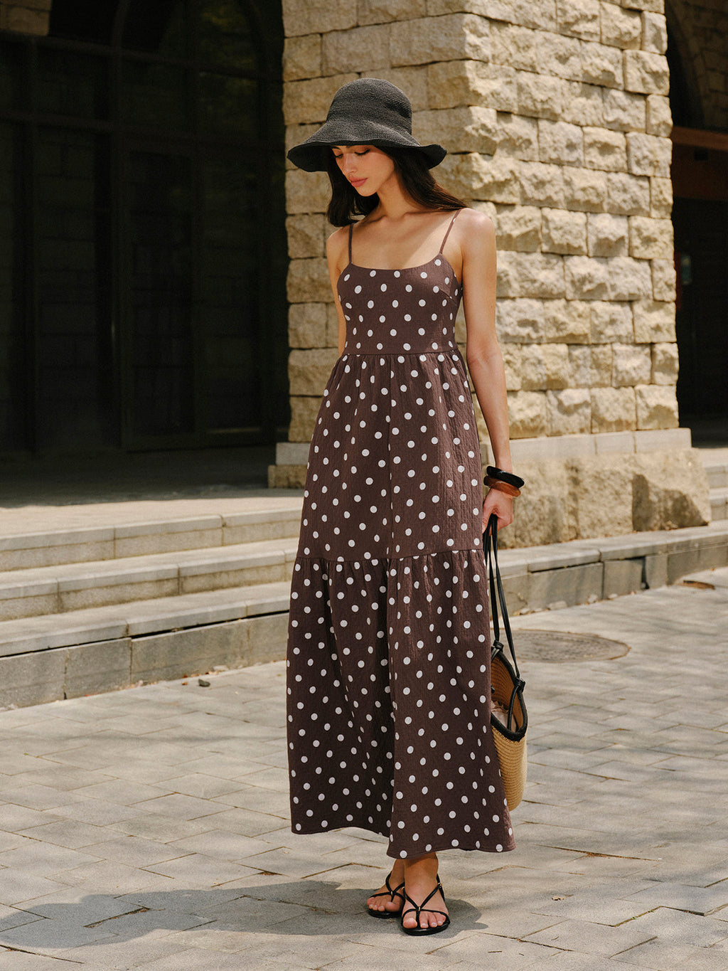 Cotton Backless Dress with Polka Dot Design