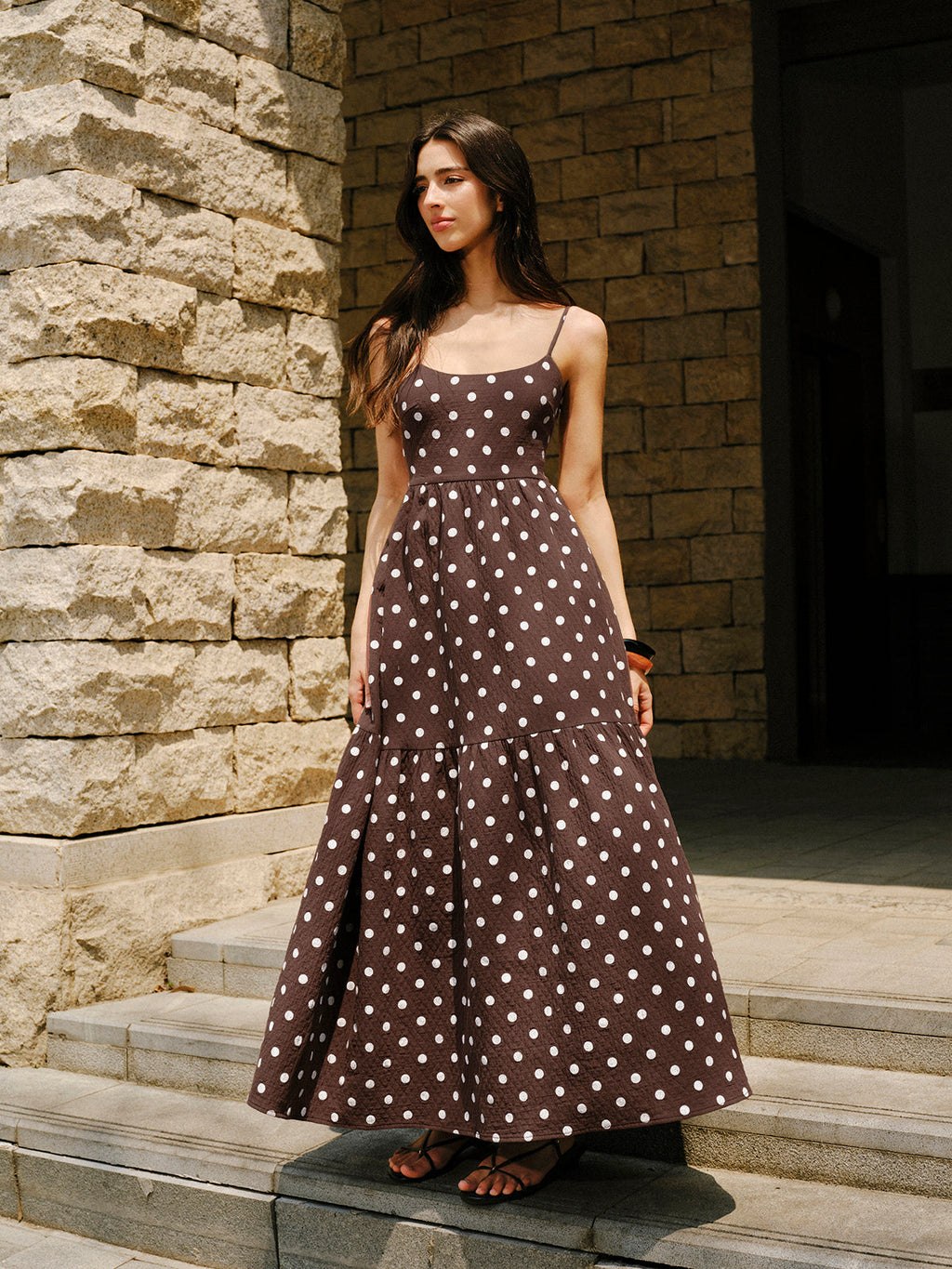 Cotton Backless Dress with Polka Dot Design