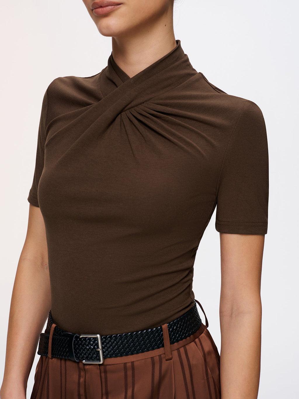 Short-Sleeve Top with Front Twist Detail