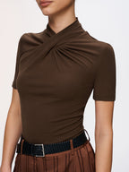 Short-Sleeve Top with Front Twist Detail