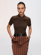 Short-Sleeve Top with Front Twist Detail