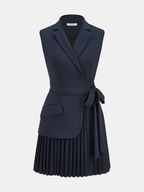 Sleeveless Blazer Dress with Belt and Pleats
