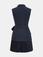 Belted Sleeveless Dress with Pleated Blazer Design