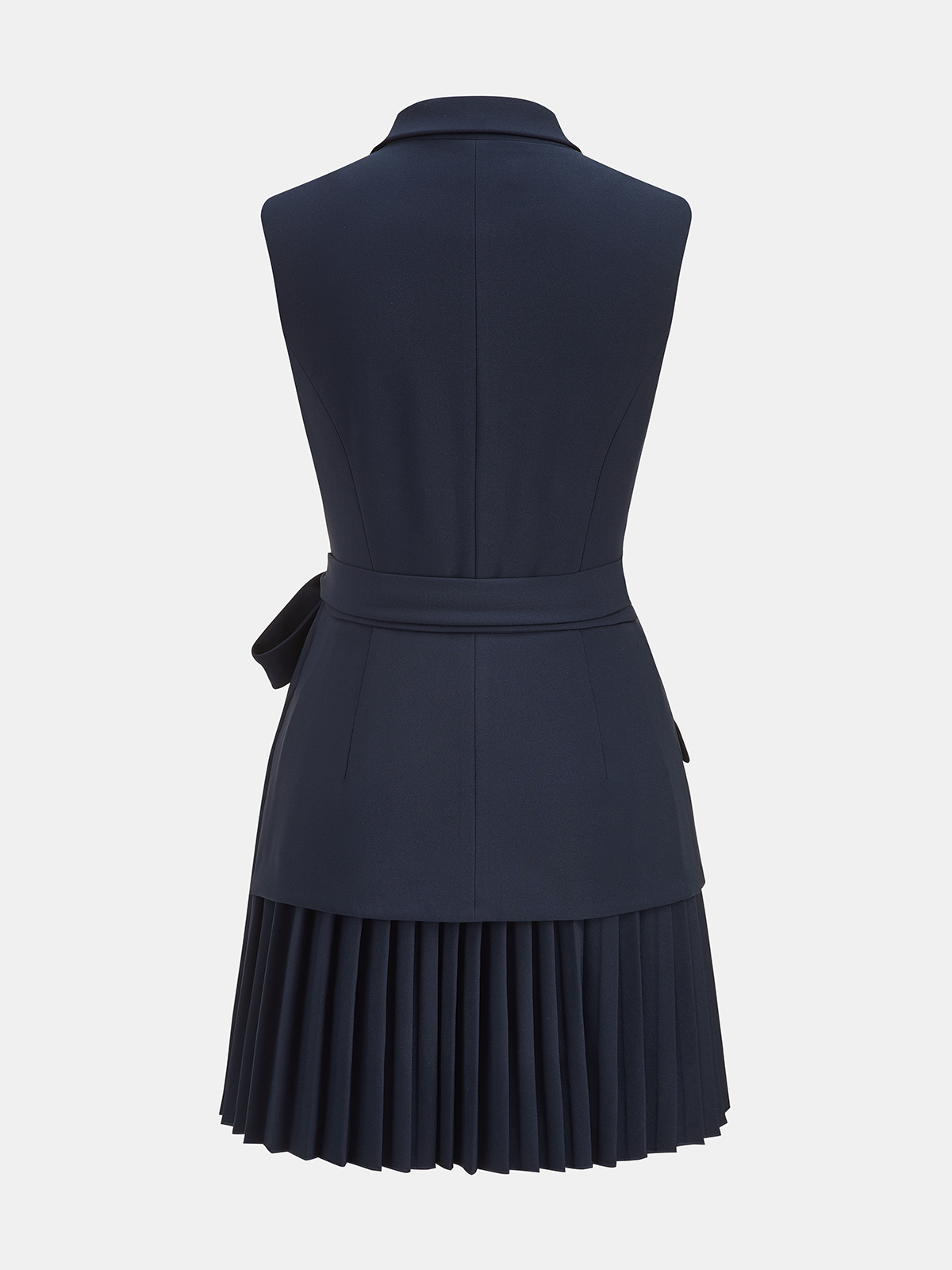 Belted Sleeveless Blazer with Pleated Detail