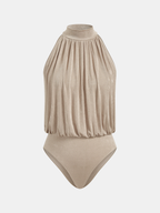 Sleeveless Mock Neck Bodysuit with Ruched Detailing