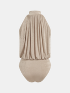 Sleeveless Mock Neck Bodysuit with Ruched Detailing