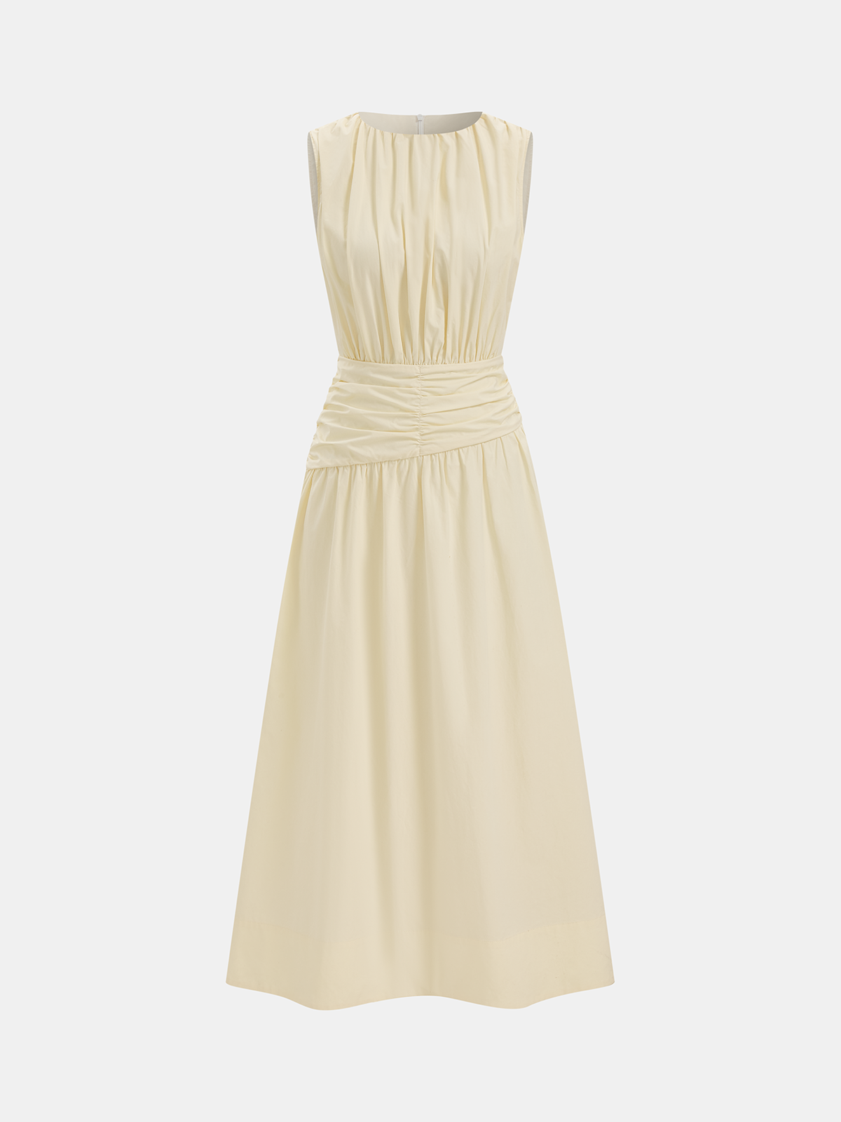 Sleeveless Midi Dress with Ruched Waist Detail