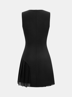 Button-Accented Sleeveless Mini Dress with Pleated Hem