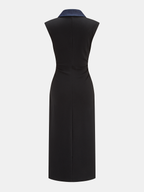Sleeveless Denim Midi Dress with Buttoned Front Panel