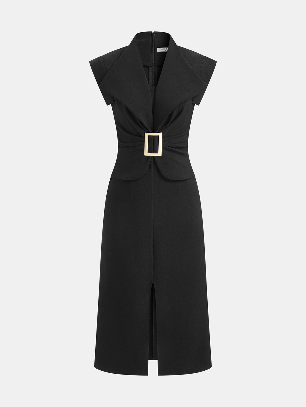 Buckle-Detailed Sleeveless Split Midi Bodycon Dress