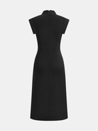 Buckle-Detailed Sleeveless Split Midi Bodycon Dress