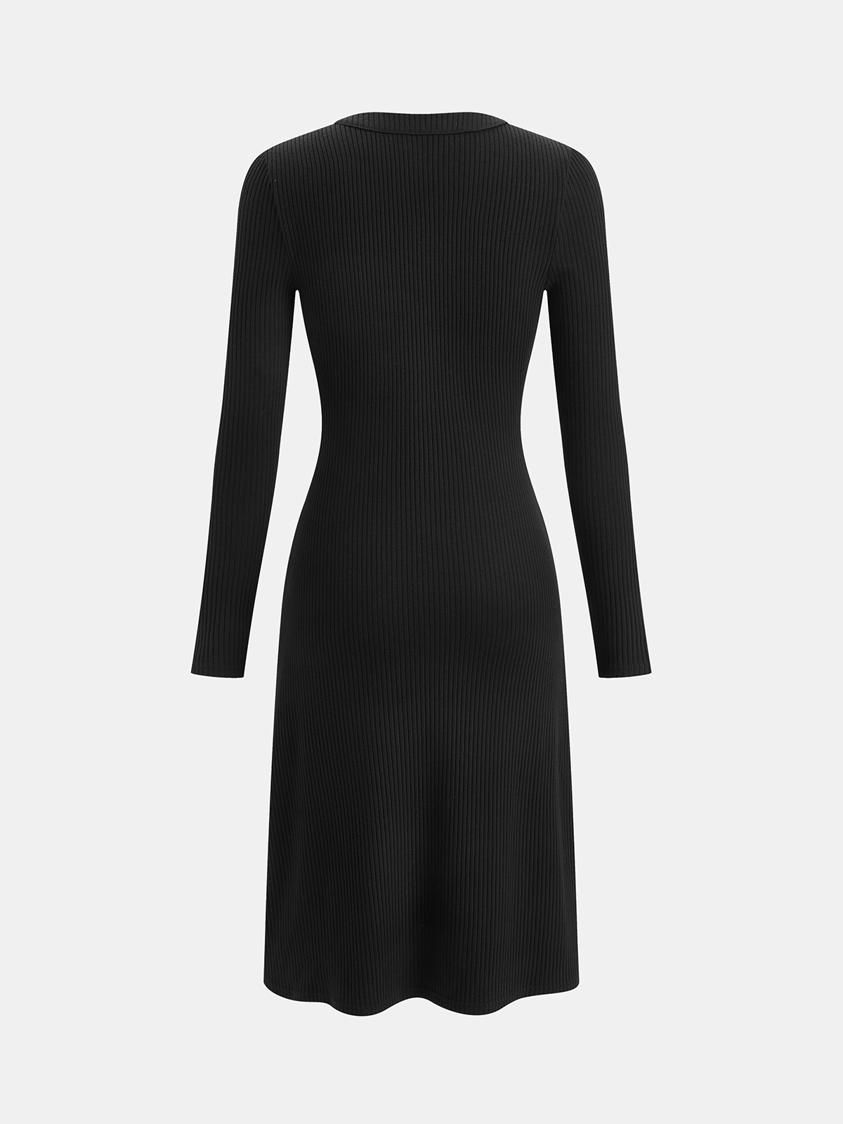 Long Sleeve Button-Down Ribbed Knit Midi Dress