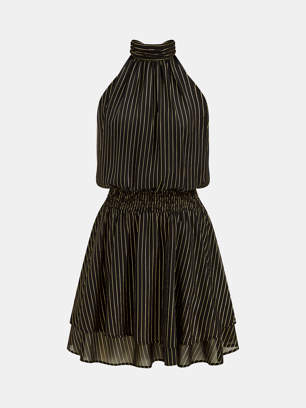 Striped Smocked Halter Mini Dress with Layered Design