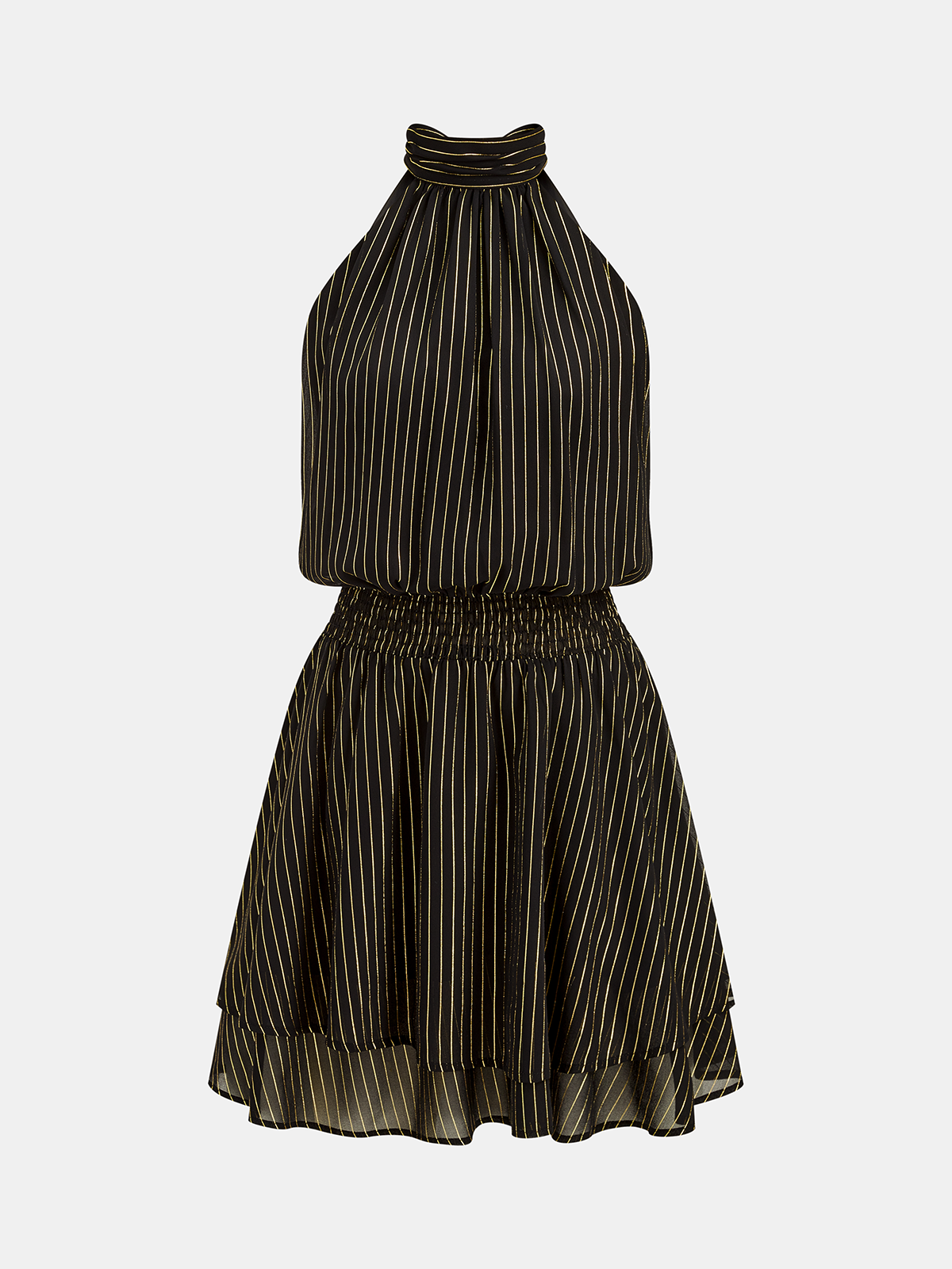 Striped Smocked Halter Mini Dress with Layered Design