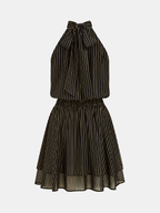 Striped Smocked Halter Mini Dress with Layered Design