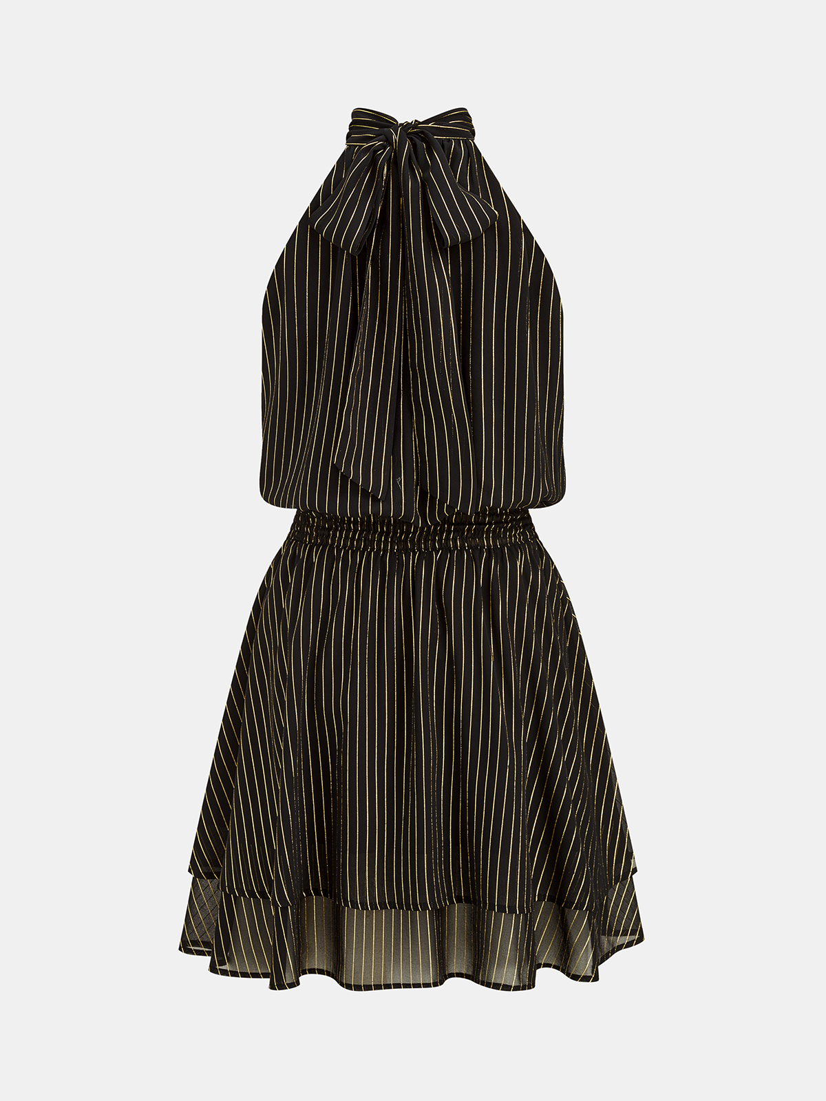 Striped Halter Mini Dress with Smocked Layered Design