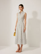 Striped Sleeveless Dress with Collared Neckline and Tie Waist