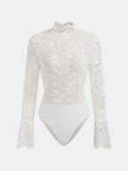 Lace Mock Neck Bodysuit with Flared Sleeves
