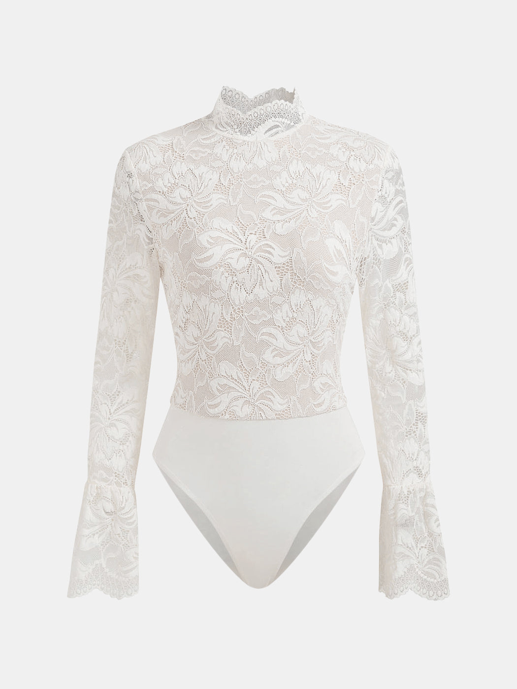 Lace Mock Neck Bodysuit with Flared Sleeves