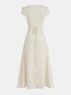 Lace-Trimmed Polka Dot Midi Dress with Delicate Details