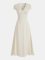 Polka Dot Dress with Lace Trim Midi-Length