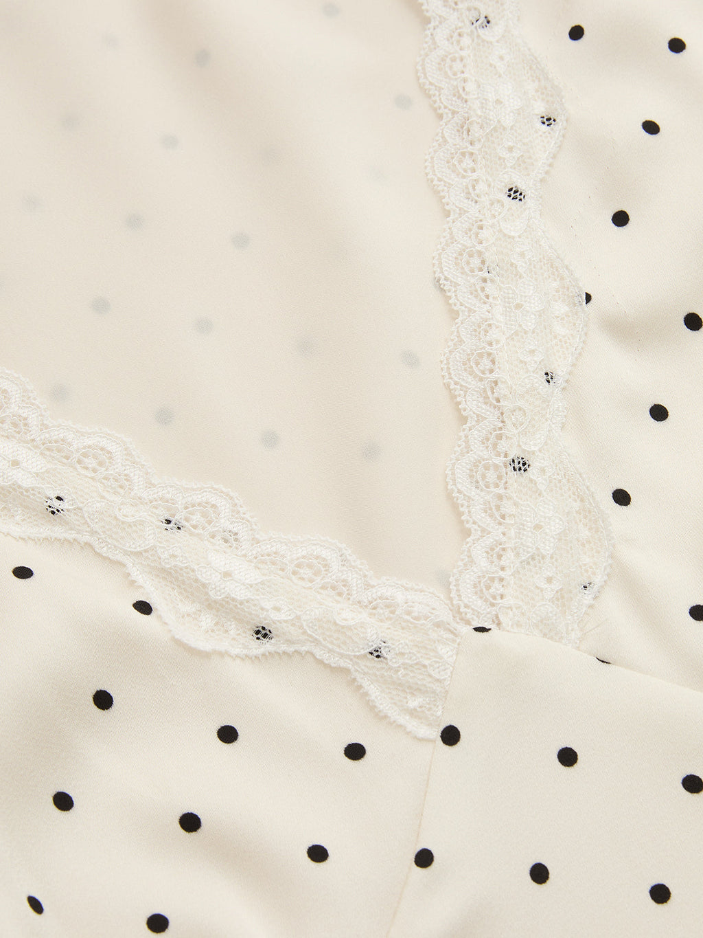 Polka Dot Dress with Lace Trim Midi-Length