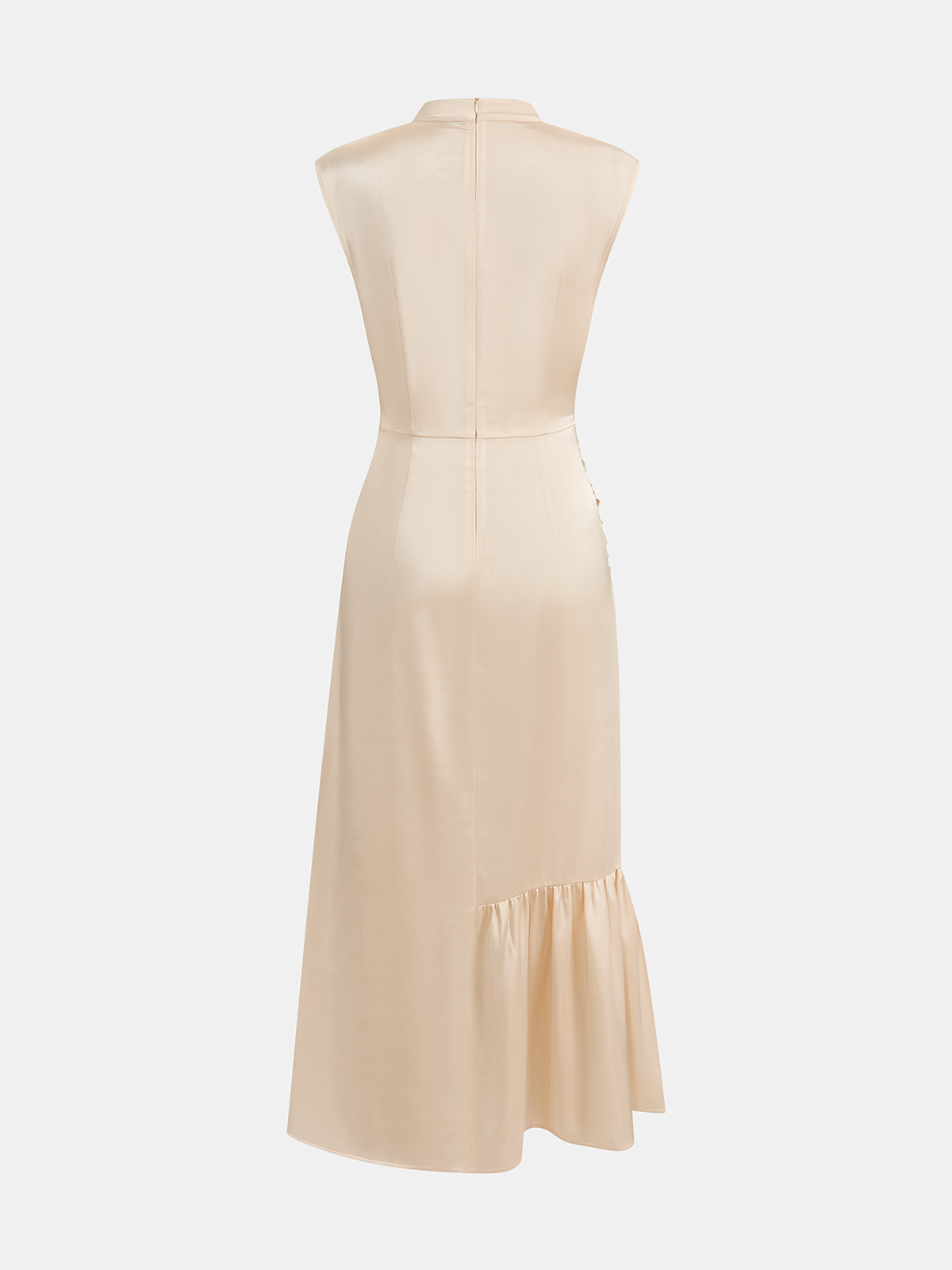 Satin Midi Dress with Ruched Detail and Split