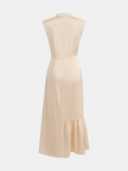 Sleeveless Satin Midi Dress with Ruched Split Detail