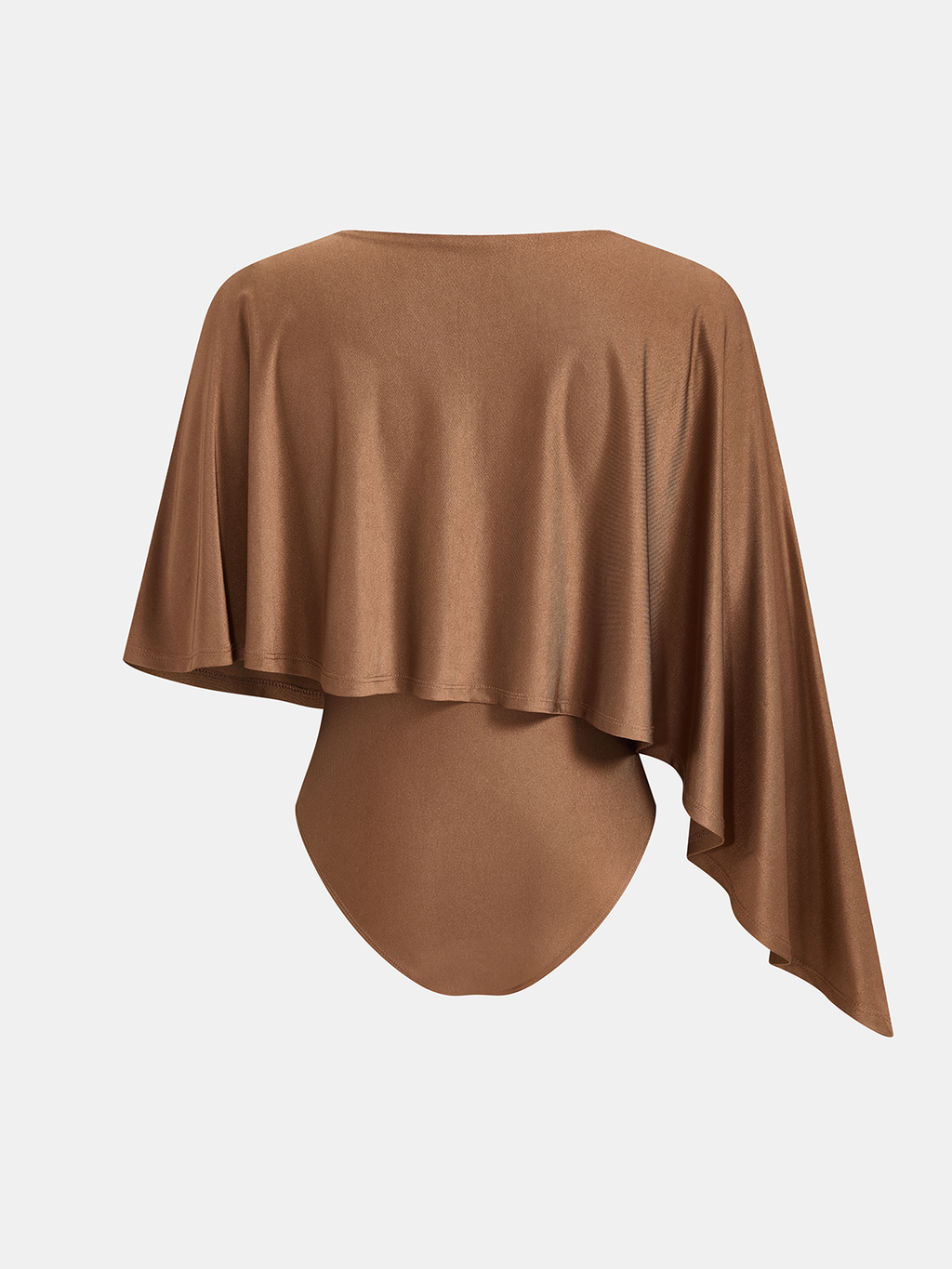 Asymmetric Cape Sleeve Knit Bodysuit in Slinky Fabric