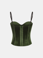 Velvet and Satin Paneled Bustier Top