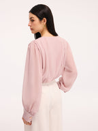 Deep V-Neck Long Sleeve Pleated Bodysuit
