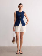 Denim Vest with Stylish Buckle Detail