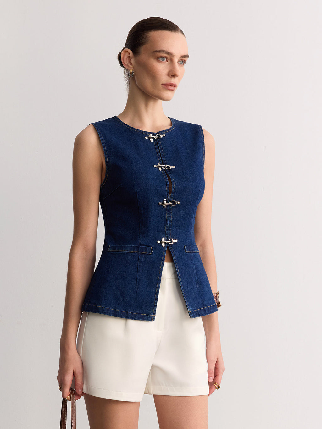 Denim Vest with Stylish Buckle Detail