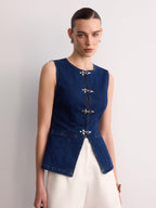 Denim Vest with Stylish Buckle Detail