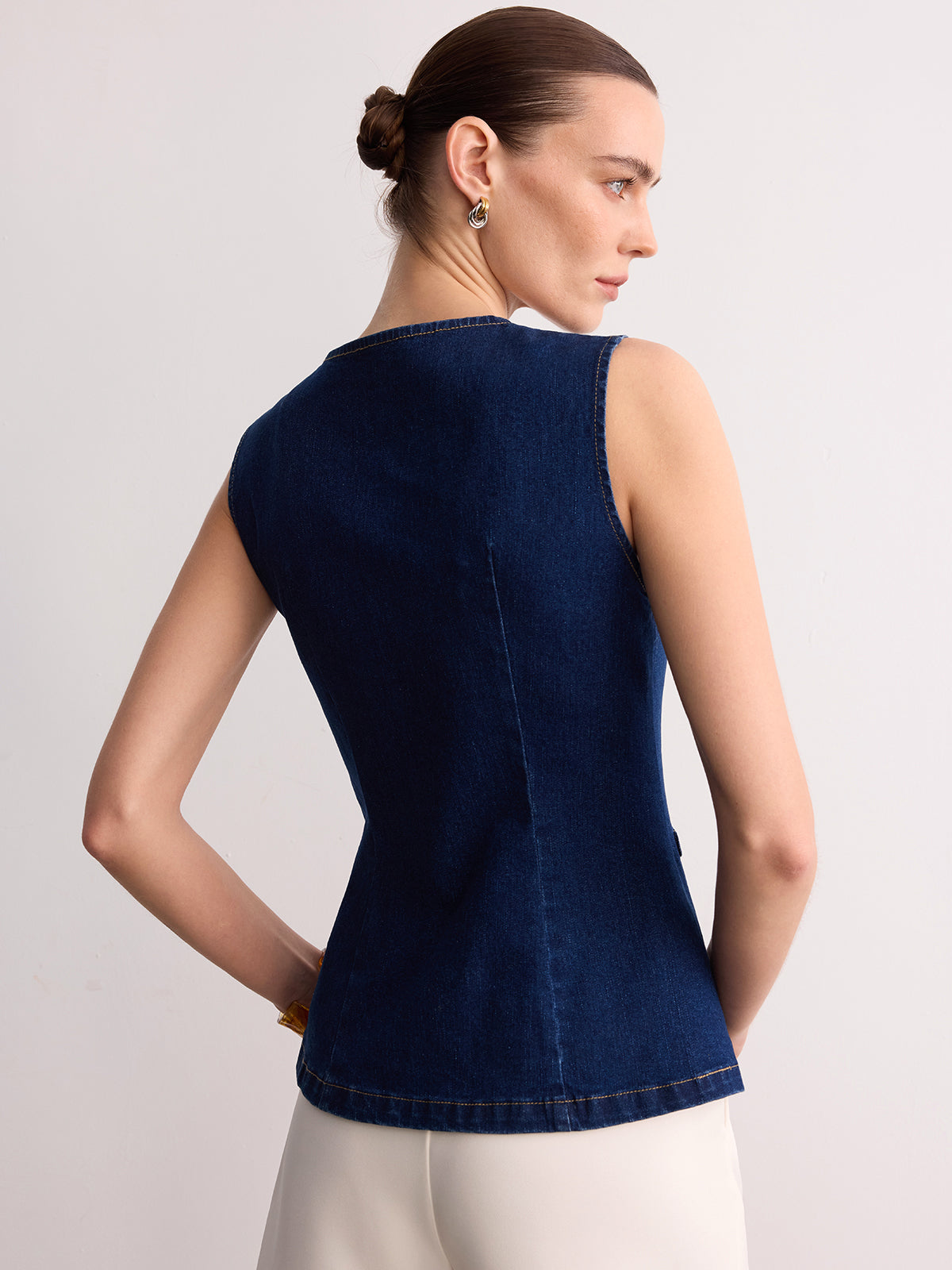 Denim Vest with Stylish Buckle Detail