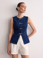 Denim Vest with Stylish Buckle Detail