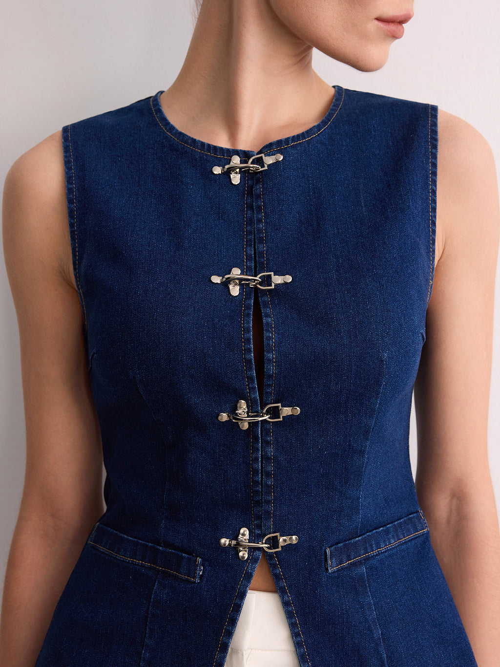 Denim Vest with Stylish Buckle Detail