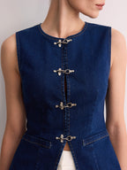 Denim Vest with Stylish Buckle Detail