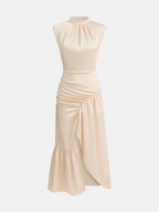 Satin Midi Dress with Ruched Detail and Split