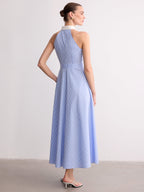 Striped Sleeveless Collared Maxi Dress with Buttons