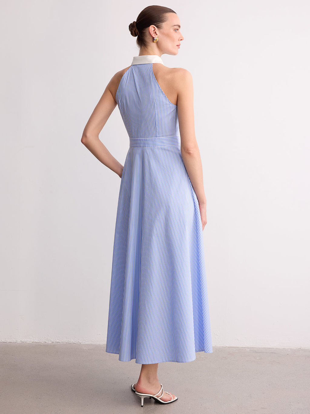 Striped Sleeveless Maxi Dress with Collar and Buttons