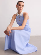 Striped Collared Sleeveless Maxi Dress with Buttons